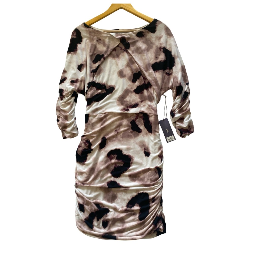 Jennifer Lopez Dress L NWT Pink Black Leopard Midi Elastic Waist Chic Glam